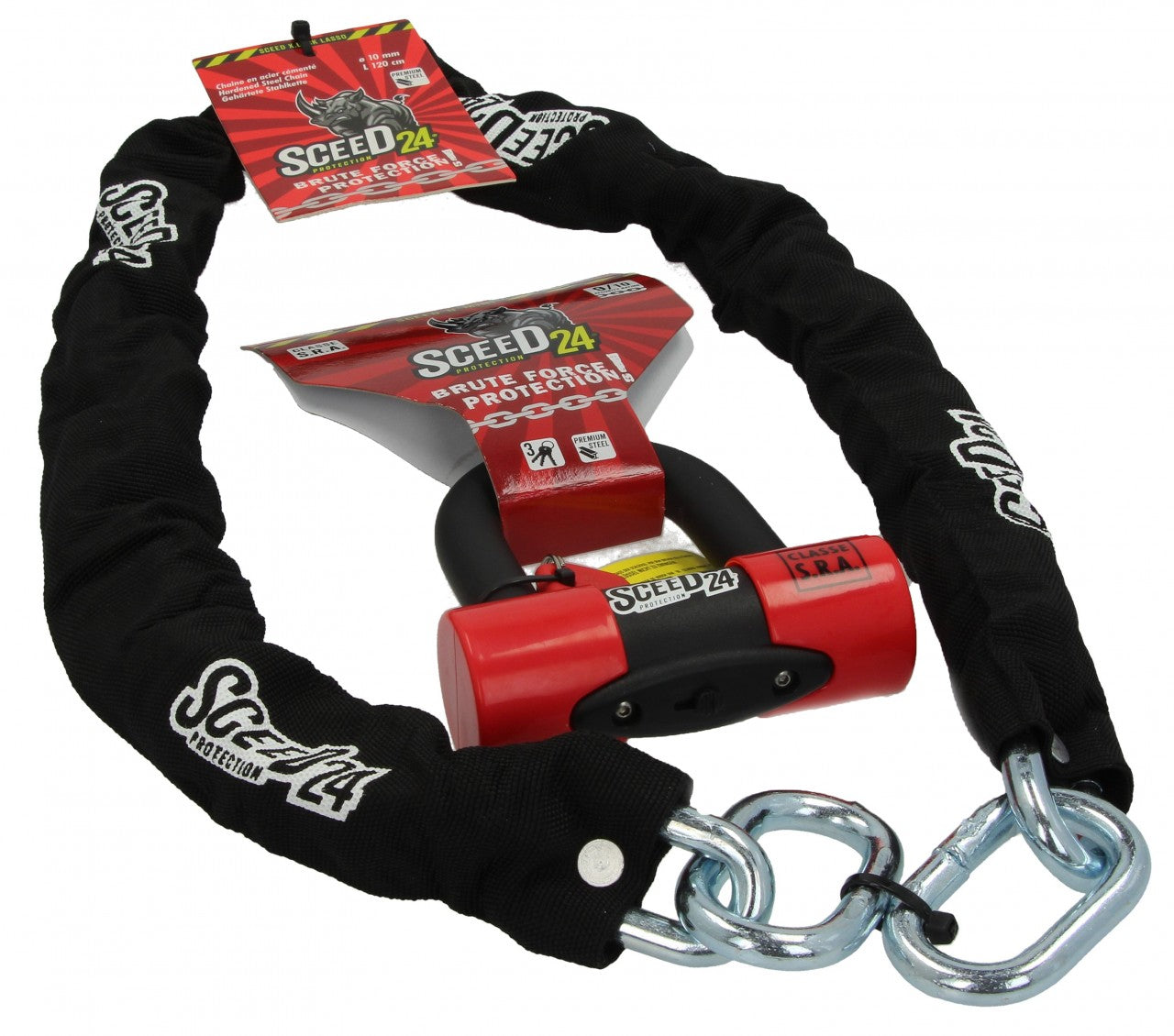 SCEED Protection ensemble chaîne-antivol, X.LOCK + U-XTREME MINI, 120/10, fuchsia, noir SRA